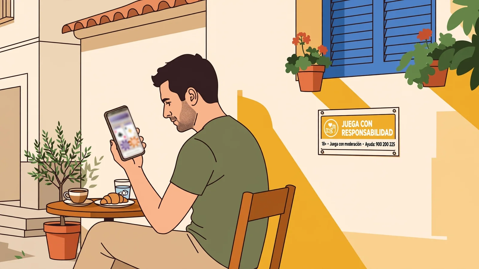 Adult en café español con señal de juego responsable